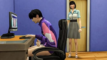 Asian step mom catches her stepson jacking in front of the computer witnessing pornography videos and then helps him have hook-up with her for the very first-ever time - Korean step-mother