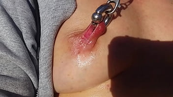 Nippleringlover super-hot mummy milking outdoors with electro-hitachi pierced vagina extraordinary nip piercings